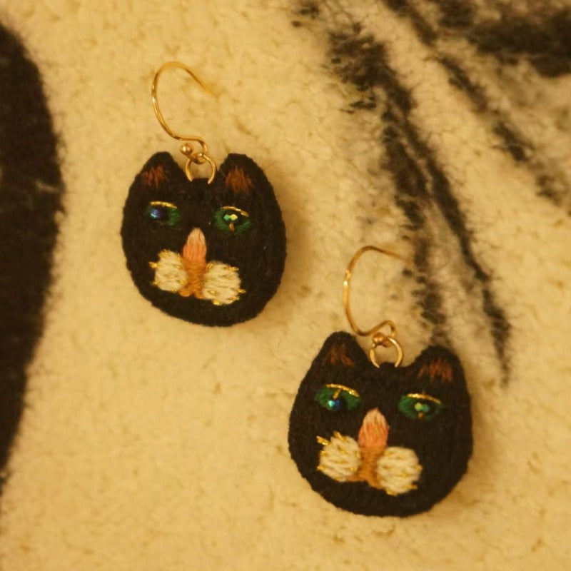 Cat Embroidered Earrings