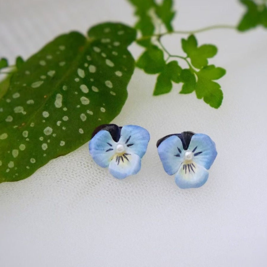 blue pansy earrings
