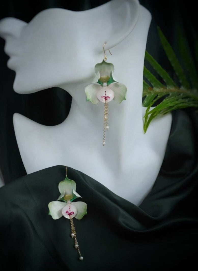 leather orchid earrings