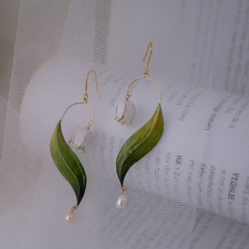 lily of the valley leather earrings